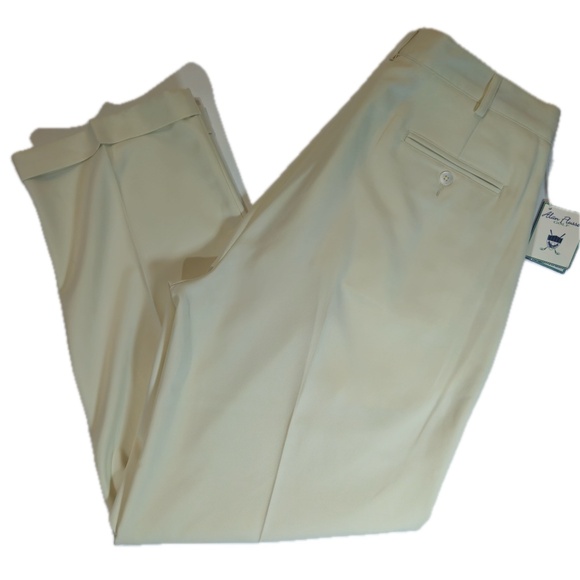 Alan Flusser Golf Pants Mens 34x30 String Pleated Front Performance Dress Cream - Picture 2 of 9
